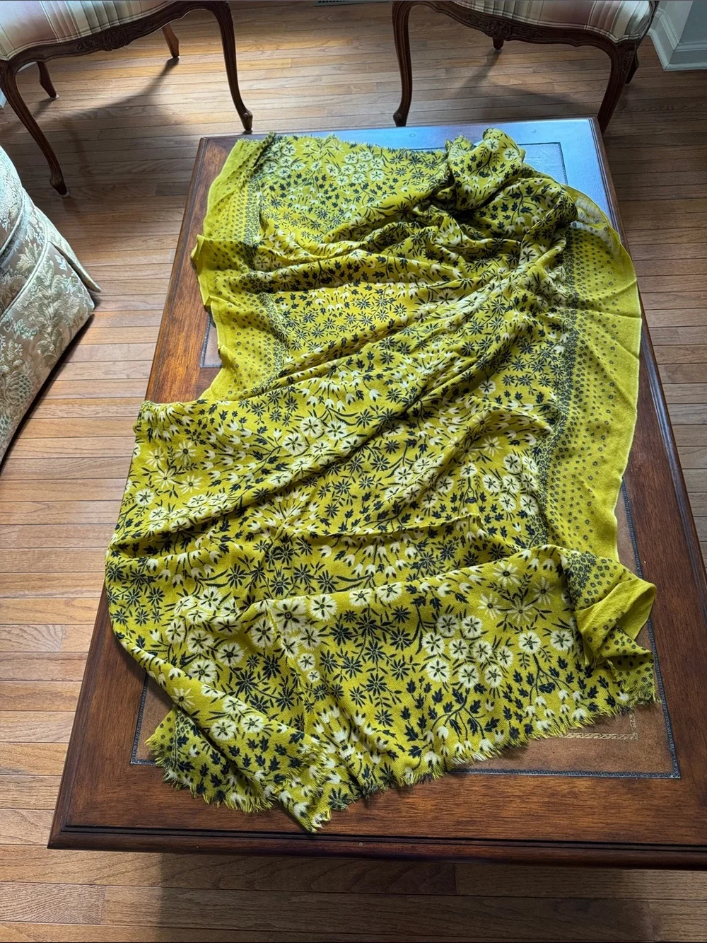 Banana Republic Mustard Floral Pattern wool Wrap Scarf, NWOT